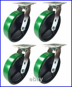 A Set of 4 Casters Green Polyurethane on Cast Iron 4 5 6 8