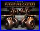 ANTIQUE FURNITURE CASTER SET, Small Victorian Vtg Cast Iron Table Wood Wheels