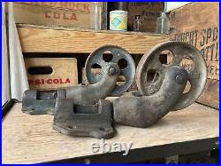 Antique Factory Cart Cast Iron Casters Vintage Wheels Railroad Dolly Industrial