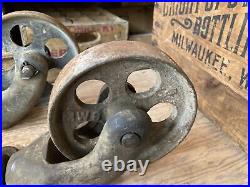 Antique Factory Cart Cast Iron Casters Vintage Wheels Railroad Dolly Industrial