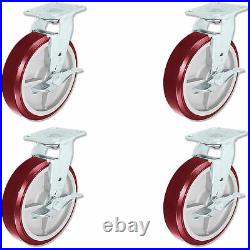 CASTERHQ 8 inch X 2 inch Polyurethane Swivel Casters with Brakes Set of 4