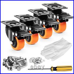 Caster Wheels 2 Swivel Plate Casters 4 Pack Heavy Duty with Locking Brake