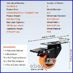 Caster Wheels 2 Swivel Plate Casters 4 Pack Heavy Duty with Locking Brake