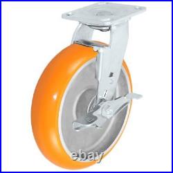 CasterHQ- 8 x 2 Non-Marking Orange Tread Polyurethane Casters 4 Swivel-2 Brake