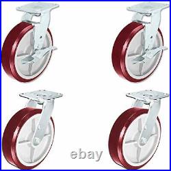 CasterHQ Heavy Duty Polyurethane Swivel Casters with Brake, 8 x 2 Size Pack