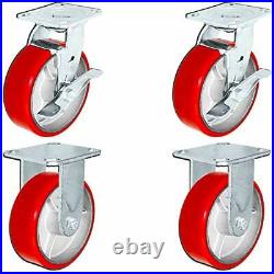 CasterHQ Set of 4 Heavy Duty Casters 6 inch x 2 inch Casters with Red Polyuret