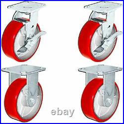 CasterHQ Set of 4 Heavy Duty Casters 6 x 2 Heavy Duty Caster with Red Polyur