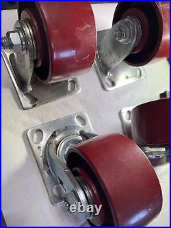 Hamilton brand casters 4diameter, 2width solid metal, 2 fixed, 2 swivel