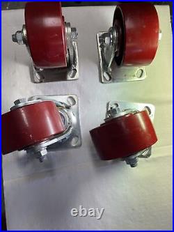 Hamilton brand casters 4diameter, 2width solid metal, 2 fixed, 2 swivel