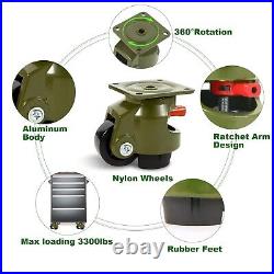 Heavy Duty Retractable Leveling Casters 3300 lbs Capacity Green Set of 4