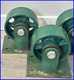 Lot of 4 Matching Large Heavy-Duty Vintage Cast Iron Casters Rapistan 5400 USA