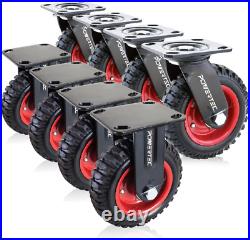 POWERTEC 8 Inch Caster Wheels Set of 8 (4 Swivel & 4 Fixed), Heavy Duty Casters
