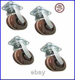 Set of 4 High Temperature Restaurant Grade Swivel Plate Casters with 4 Phenolic W
