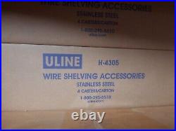 Set of 4 ULine H-4305 Caster Wheels for Stainless Steel Wire Shelving Units New