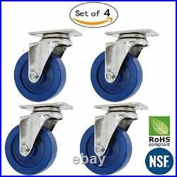 Stainless Steel Swivel Casters 5 X 1.25 Blue Solid Polyurethane Wheels 1