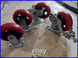 Super Heavy Duty Casters Red rubber swival brake castor