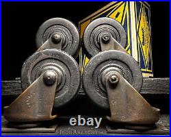 Vtg FURNITURE CASTERS, Antique Table Bar Kitchen Cart Black Rubber Wheels Bronze